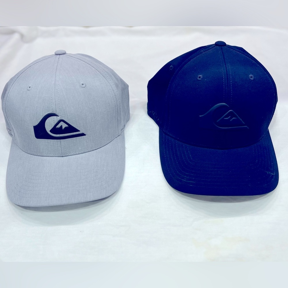 2 Quicksilver flexfit fitted structured hats caps; size S/M and size L/XL; new